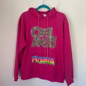 Vintage Orlando Florida Colorful Pink Hoodie Hooded Sweatshirt ~ Women’s Size L